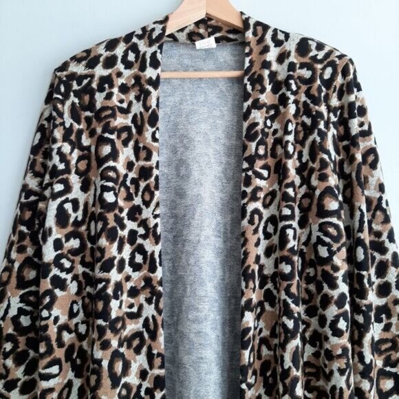 KIM & CO 2x Cardigan & Top Set - Soft Fine Knit Leopard Pattern Sz L - Picture 7 of 13